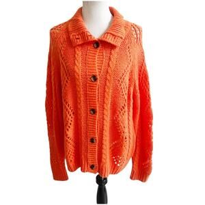 Sundance Women's Winter Tryst Cardigan Sweater Large Tangerine Orange Granny
